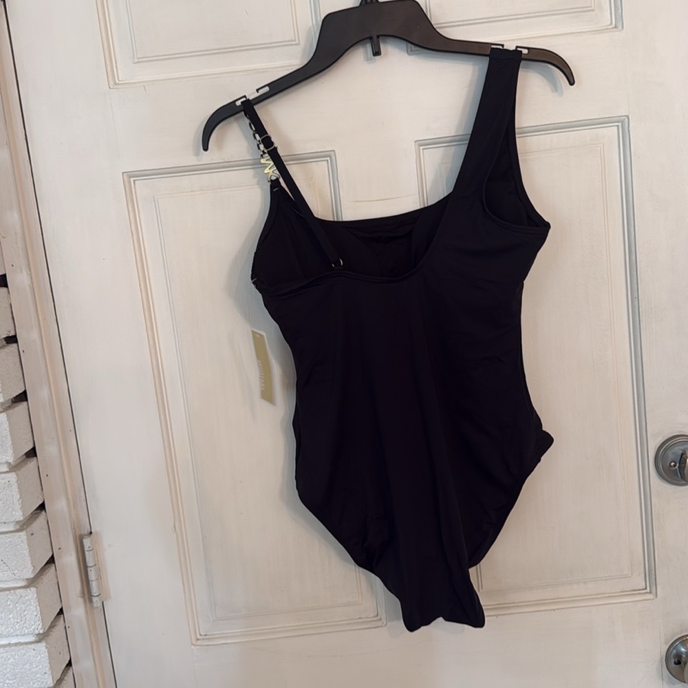 NWT Michael Kors Signature Solid Logo Chain Scoop Neck Swimsuit, Black sz 14 - Picture 6 of 10